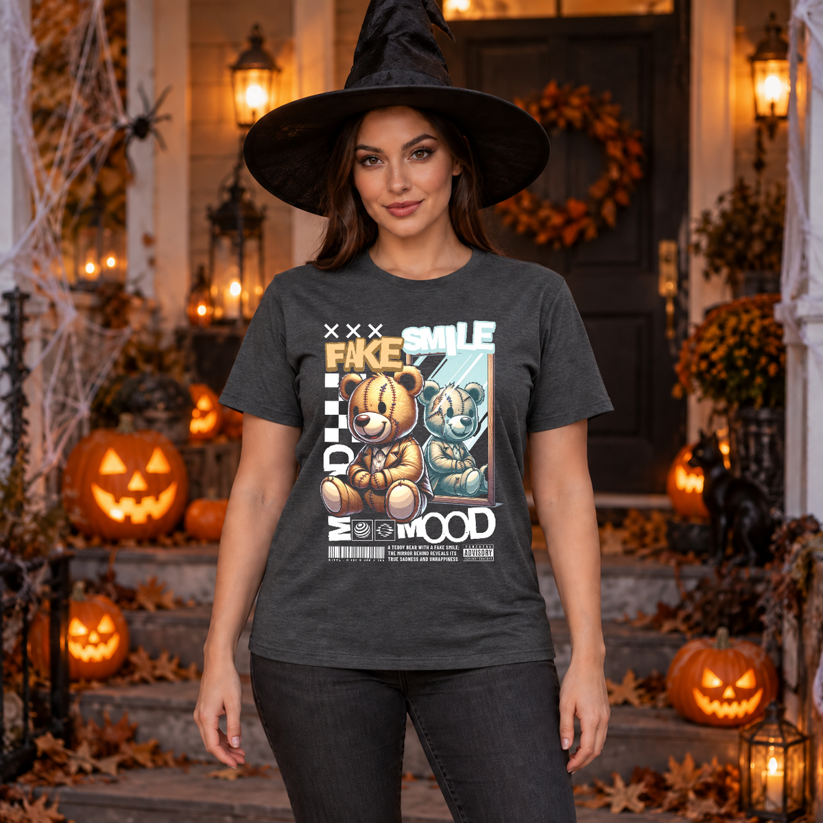 Fake Smile T-Shirt – Dark Editorial Graphic Design Graphic Tee - Color: dark heather