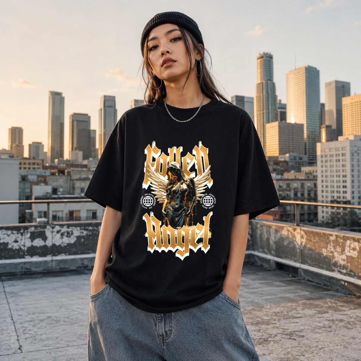 Fallen Angel Blackletter T-Shirt – Gothic Streetwear Poster Graphic Tee - Color: Black