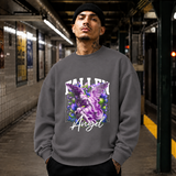 Fallen Angel Floral Sweatshirt – Religious Imagery Collage Graphic Sweatshirt - Color: charcoal