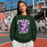 Fallen Angel Floral Sweatshirt – Religious Imagery Collage Graphic Sweatshirt - Color: forest green