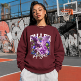 Fallen Angel Floral Sweatshirt – Religious Imagery Collage Graphic Sweatshirt - Color: maroon