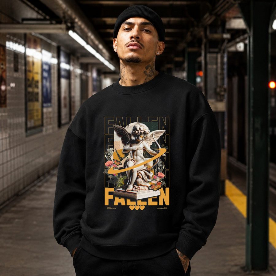 Fallen Cherub Floral Sweatshirt – Religious Imagery Collage Graphic Sweatshirt - Color: black