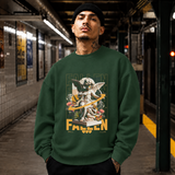 Fallen Cherub Floral Sweatshirt – Religious Imagery Collage Graphic Sweatshirt - Color: forest green