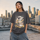 Fallen Cherub Floral T-Shirt – Religious Imagery Collage Graphic Tee - Color: Charcoal