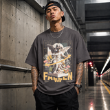 Fallen Cherub Floral T-Shirt – Religious Imagery Collage Graphic Tee - Color: Charcoal