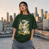 Fallen Cherub Floral T-Shirt – Religious Imagery Collage Graphic Tee - Color: Forest Green