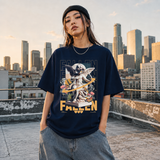 Fallen Cherub Floral T-Shirt – Religious Imagery Collage Graphic Tee - Color: Navy