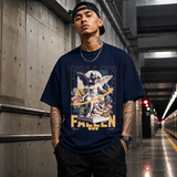 Fallen Cherub Floral T-Shirt – Religious Imagery Collage Graphic Tee - Color: Navy