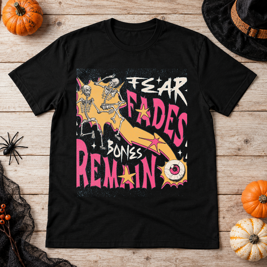 Fear Fades Bones Remain T-Shirt – Skull & Reaper Gothic Graphic Graphic Tee - Color: black