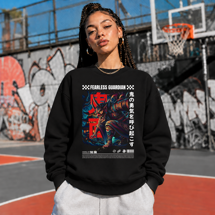 Fearless Guardian Japan Mask Dancer Sweatshirt – Gothic Streetwear Poster Graphic Sweatshirt - Color: black