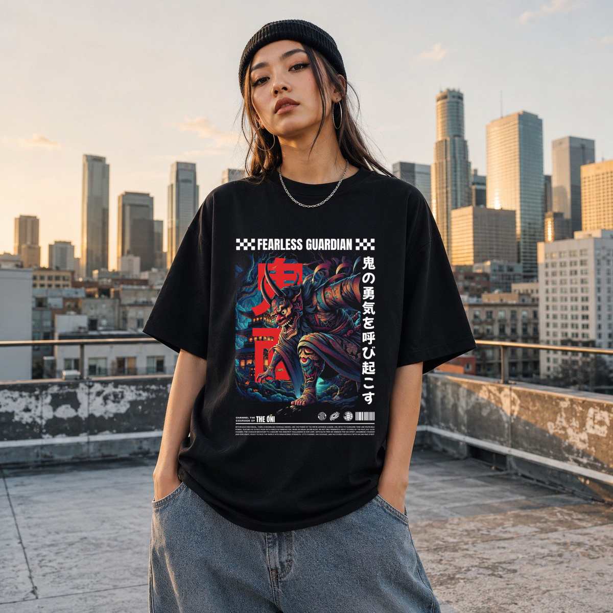 Fearless Guardian Japan Mask Dancer T-Shirt – Gothic Streetwear Poster Graphic Tee - Color: Black