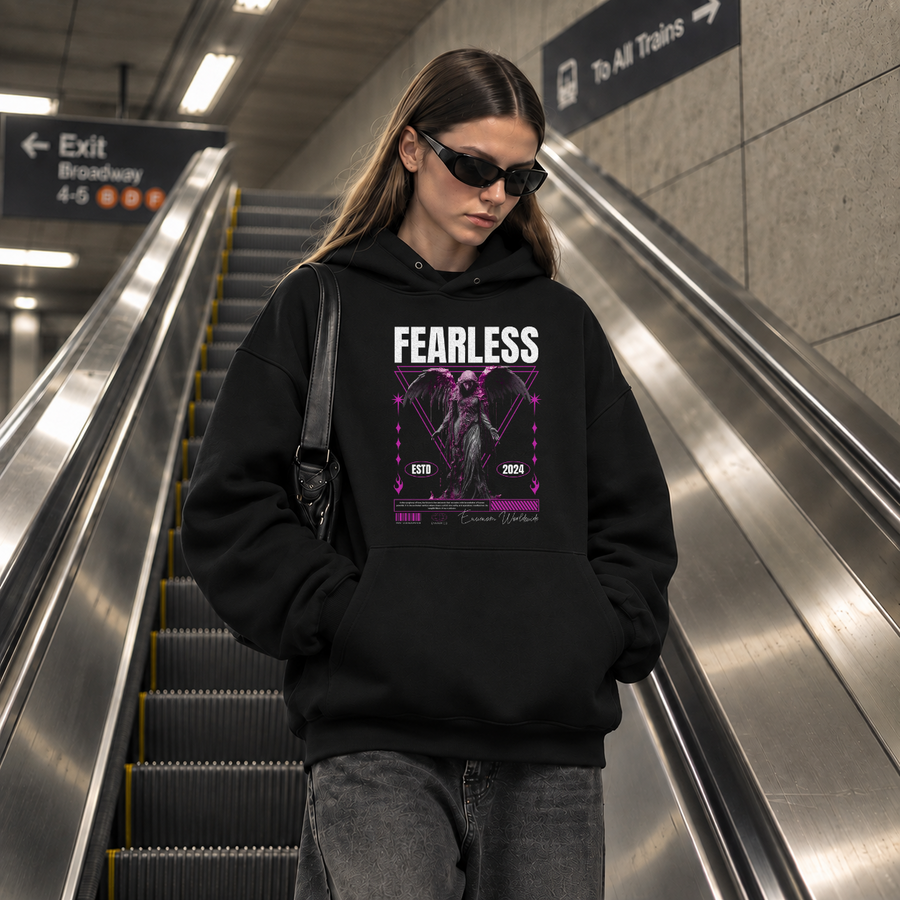 Fearless Reaper Wings Hoodie – Gothic Streetwear Poster Graphic Hoodie - Color: black
