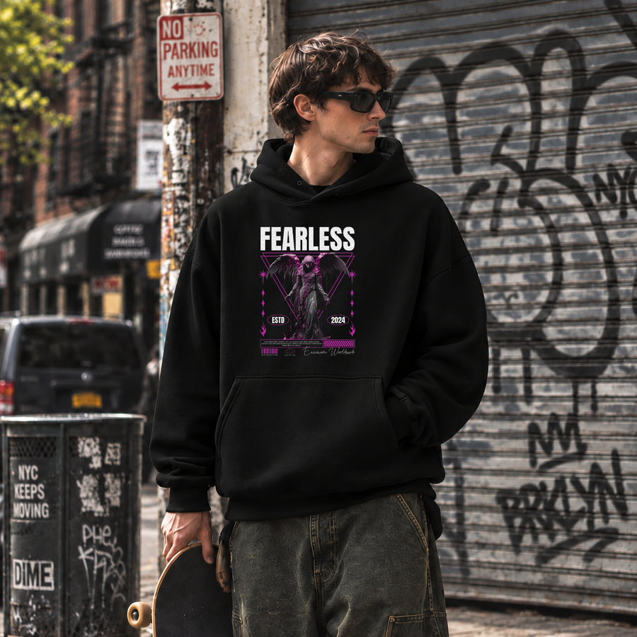 Fearless Reaper Wings Hoodie – Gothic Streetwear Poster Graphic Hoodie - Color: black