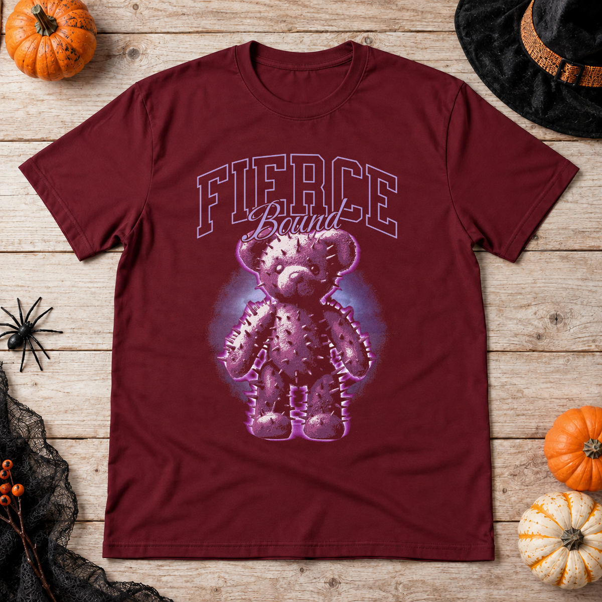 Fierce Bound T-Shirt – Dark Editorial Graphic Design Graphic Tee - Color: maroon