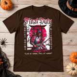 Final Duty T-Shirt – Dark Editorial Graphic Design Graphic Tee - Color: chocolate