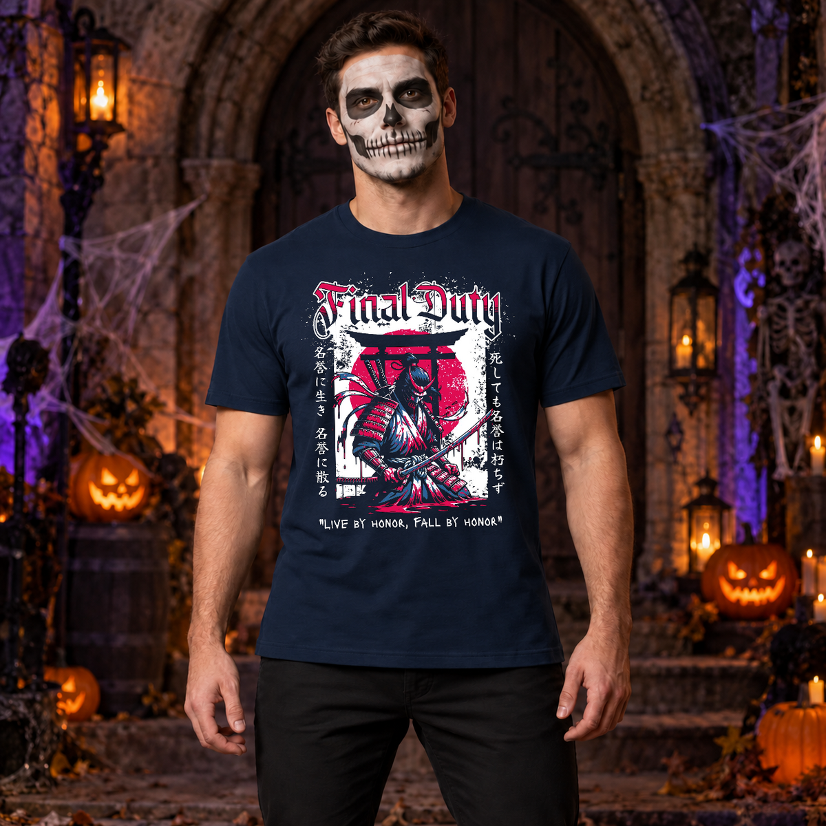 Final Duty T-Shirt – Dark Editorial Graphic Design Graphic Tee - Color: navy