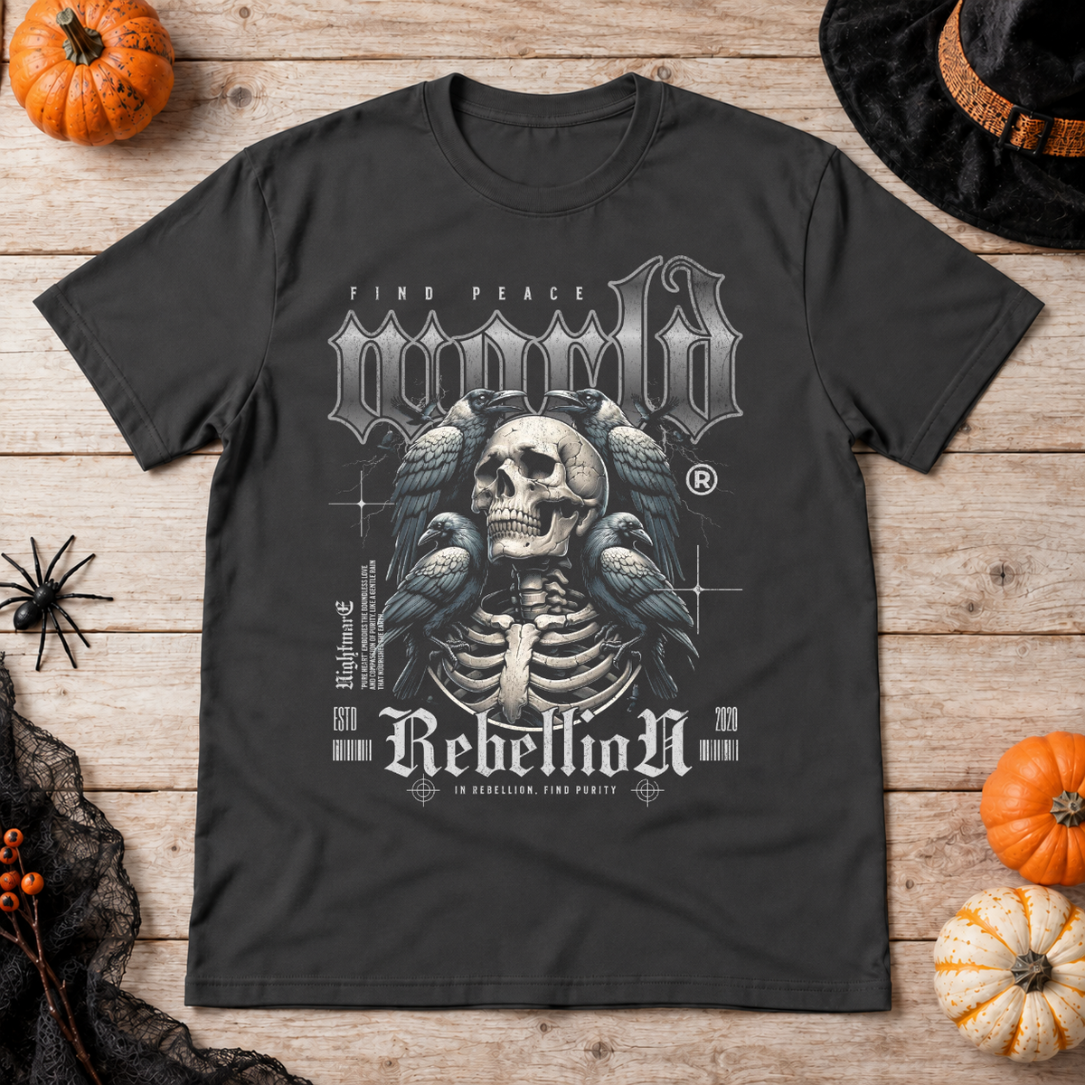 Find Peace World T-Shirt – Dark Streetwear Graphic Design Graphic Tee - Color: charcoal
