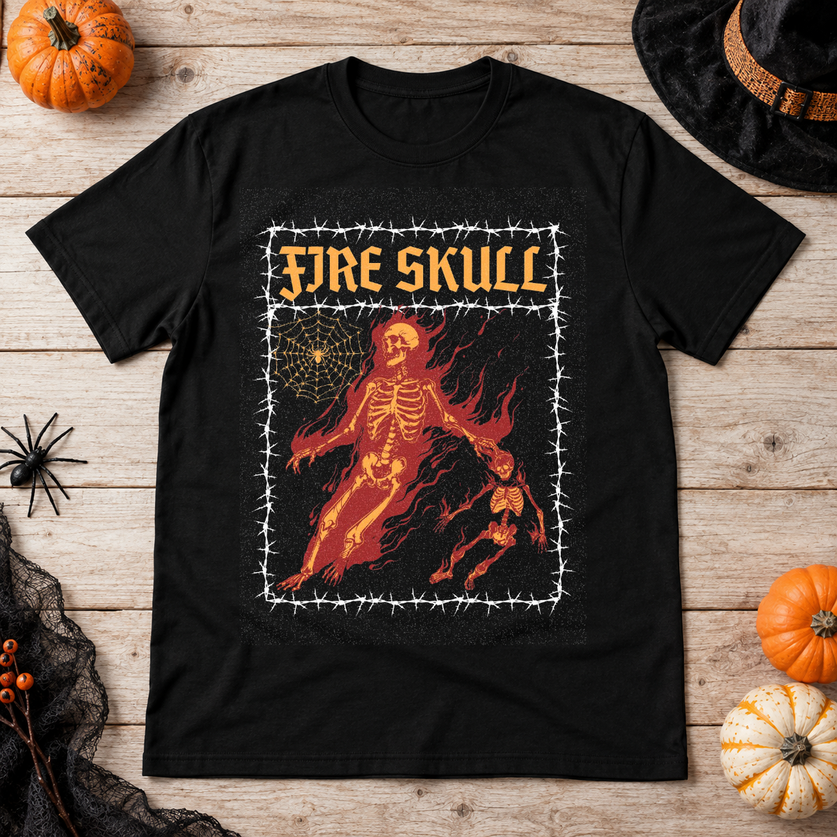 Fire Skull T-Shirt – Skull & Reaper Gothic Graphic Graphic Tee - Color: black