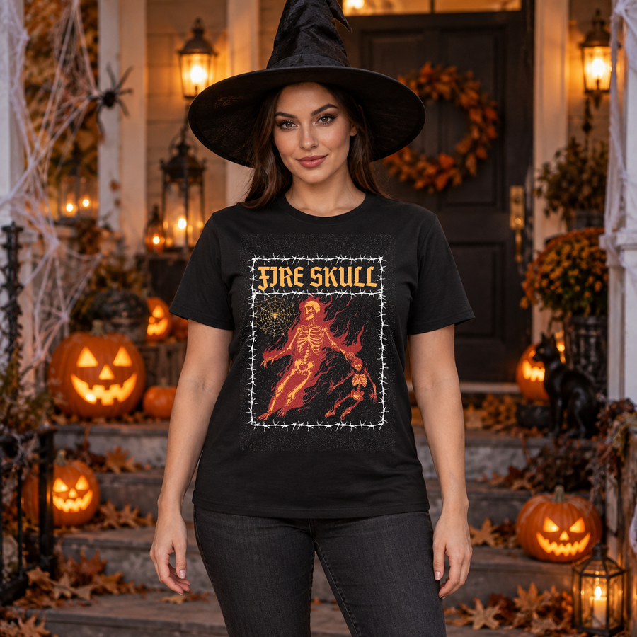 Fire Skull T-Shirt – Skull & Reaper Gothic Graphic Graphic Tee - Color: black