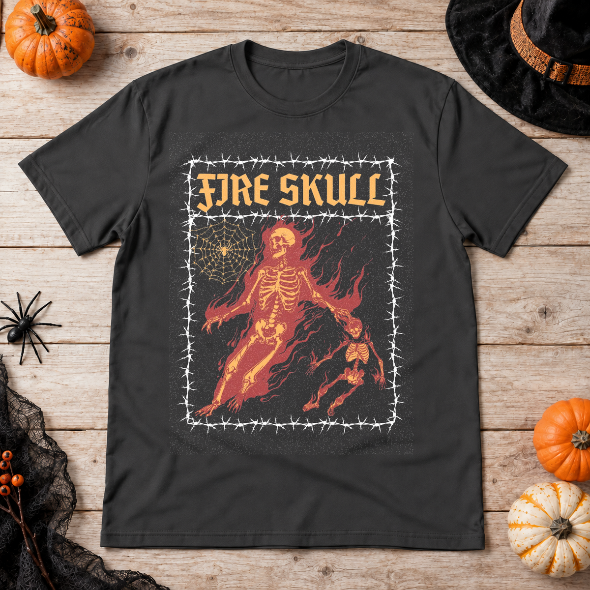Fire Skull T-Shirt – Skull & Reaper Gothic Graphic Graphic Tee - Color: charcoal