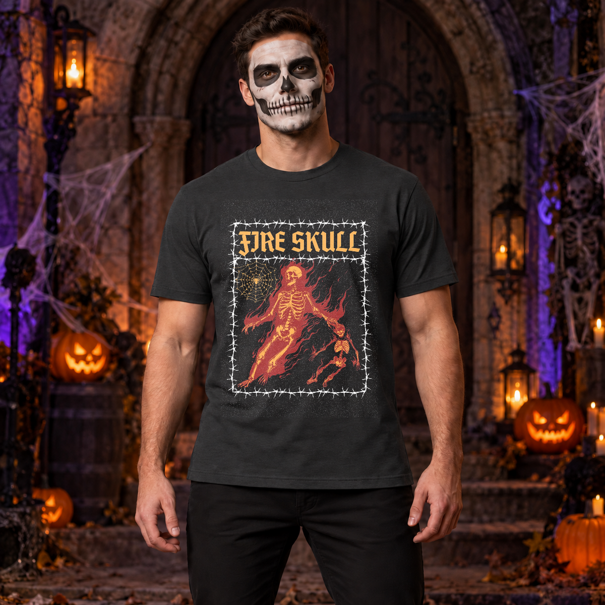 Fire Skull T-Shirt – Skull & Reaper Gothic Graphic Graphic Tee - Color: charcoal