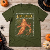 Fire Skull T-Shirt – Skull & Reaper Gothic Graphic Graphic Tee - Color: military green