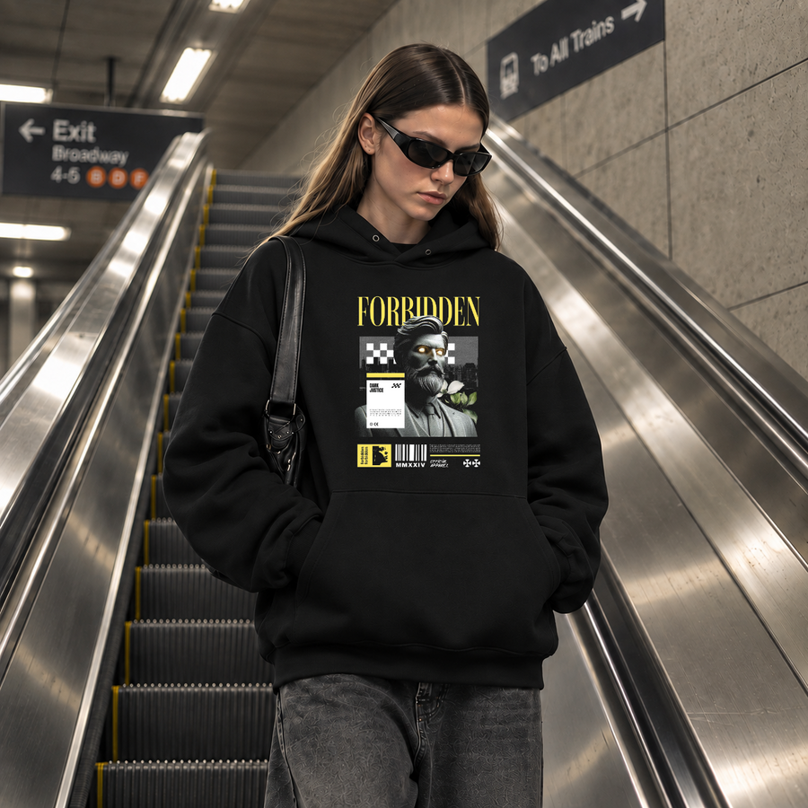 Forbidden Bust Checker Hoodie – Dark Editorial / Gothic Streetwear Hoodie - Color: black