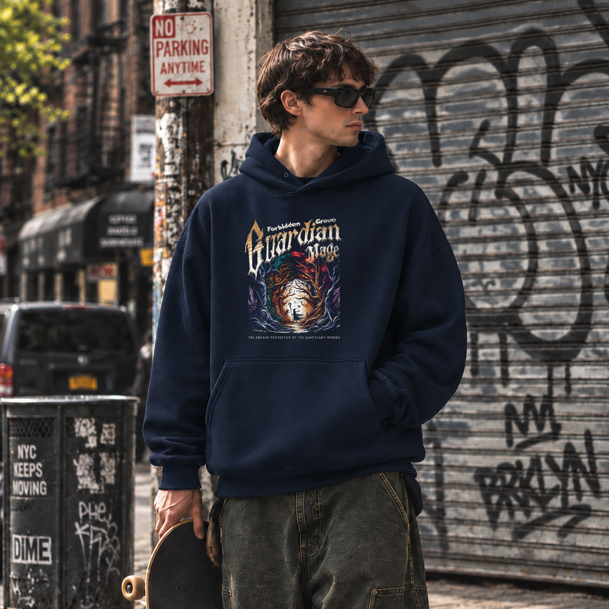 Forbidden Grove Guardian Mage Hoodie – Dark Art / Renaissance Aesthetic Graphic Hoodie - Color: navy