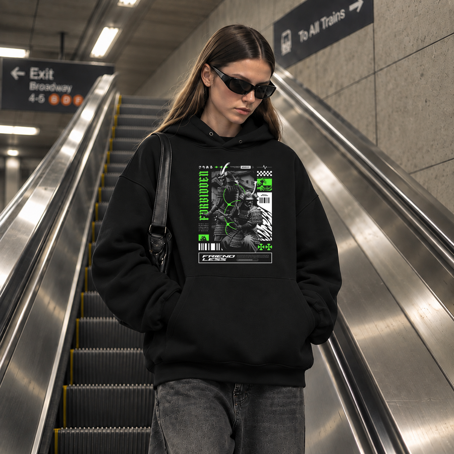 Forbidden Samurai Friendless Hoodie – Gothic Streetwear Poster Graphic Hoodie - Color: black