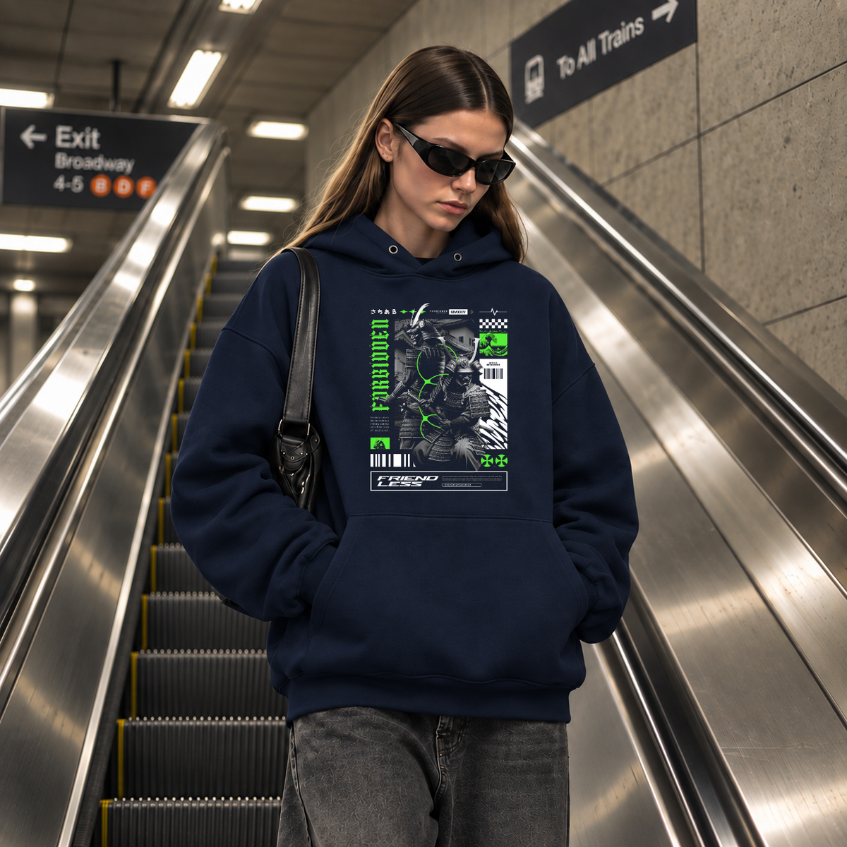 Forbidden Samurai Friendless Hoodie – Gothic Streetwear Poster Graphic Hoodie - Color: navy