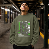 Forbidden Samurai Friendless Sweatshirt – Gothic Streetwear Poster Graphic Sweatshirt - Color: military green