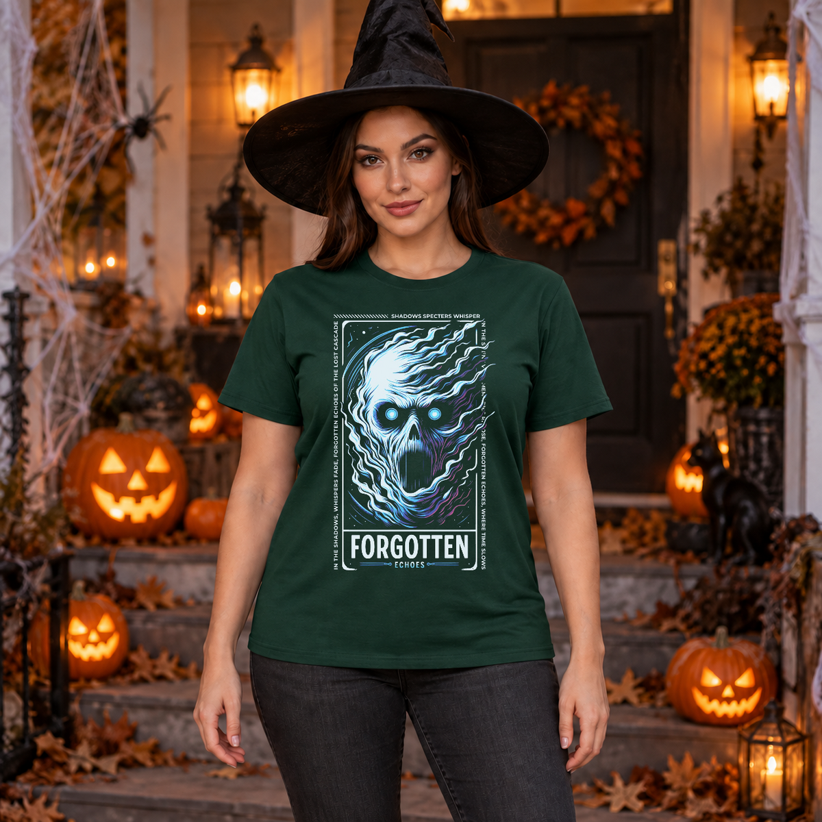 Forgotten Echoes T-Shirt – Dark Editorial Graphic Design Graphic Tee - Color: forest green