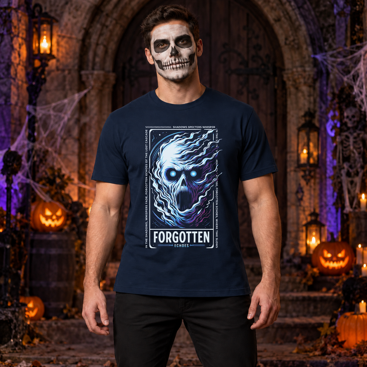 Forgotten Echoes T-Shirt – Dark Editorial Graphic Design Graphic Tee - Color: navy