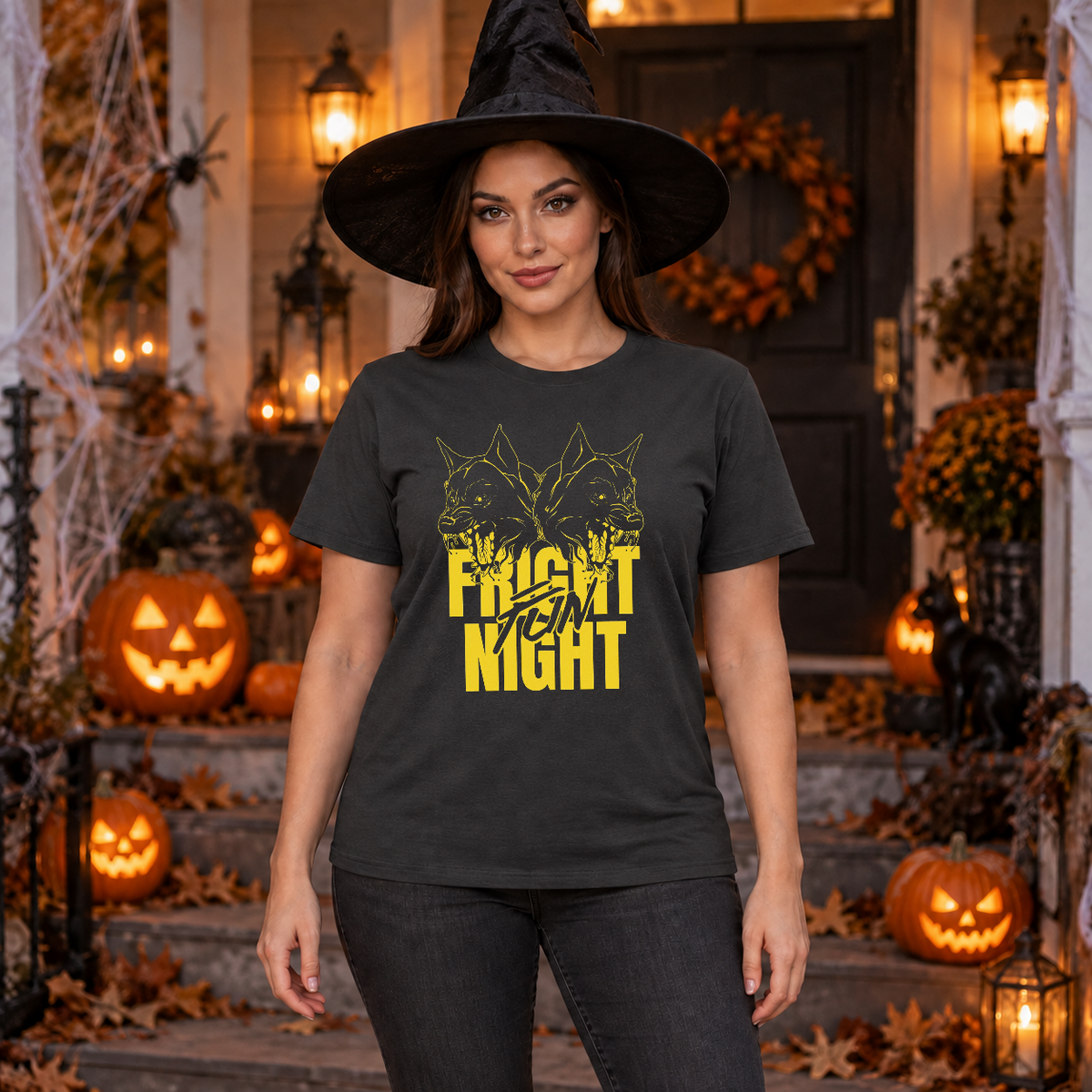 Fright Night T-Shirt – Halloween Streetwear Graphic Graphic Tee - Color: charcoal