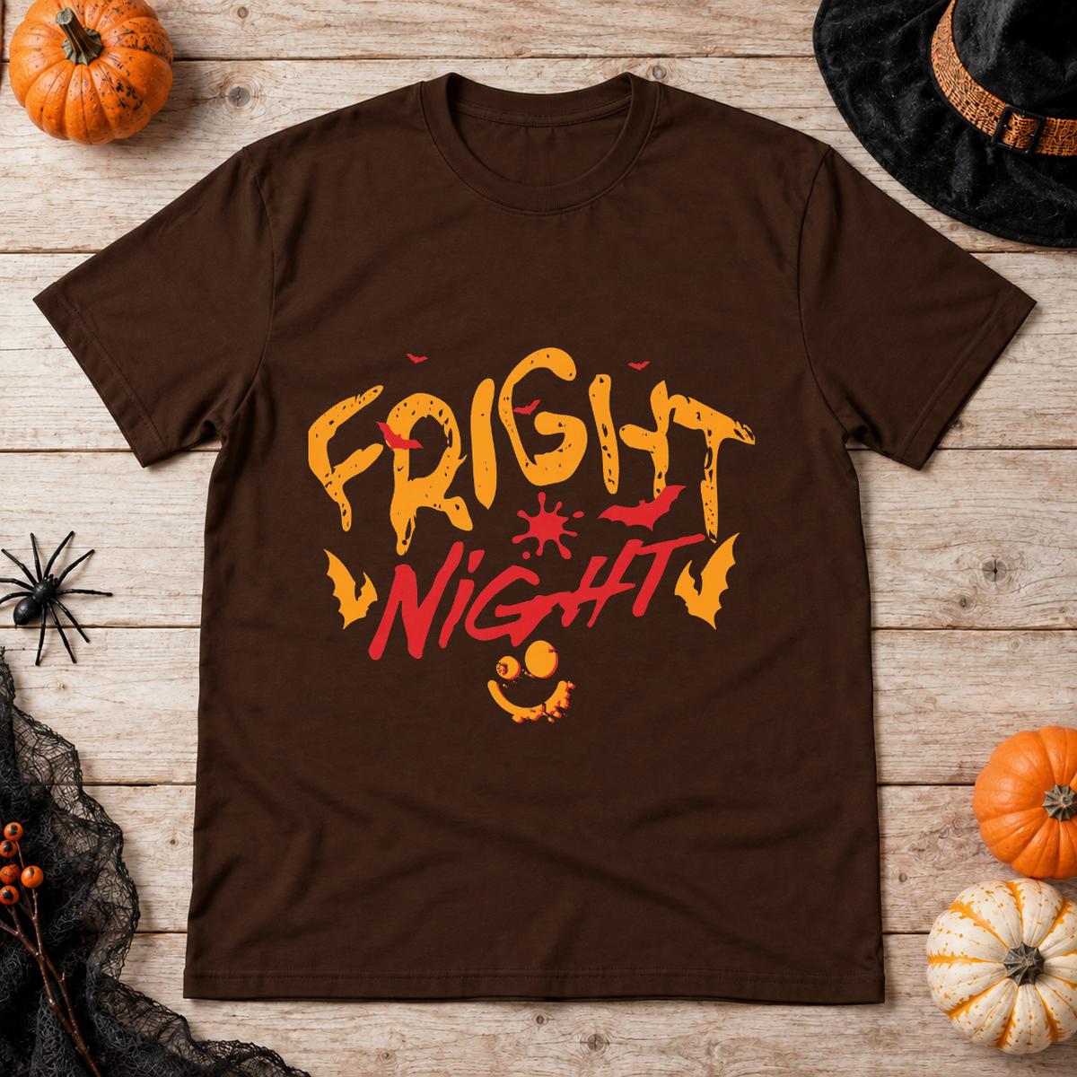 Fright Night T-Shirt – Halloween Streetwear Graphic Graphic Tee - Color: chocolate