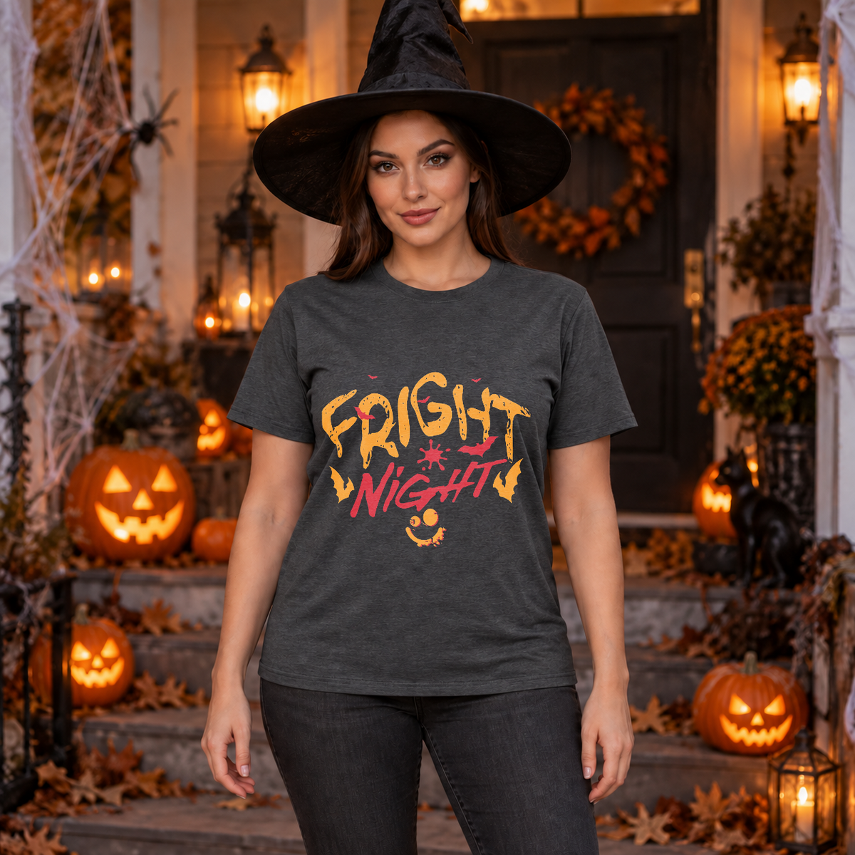 Fright Night T-Shirt – Halloween Streetwear Graphic Graphic Tee - Color: dark heather