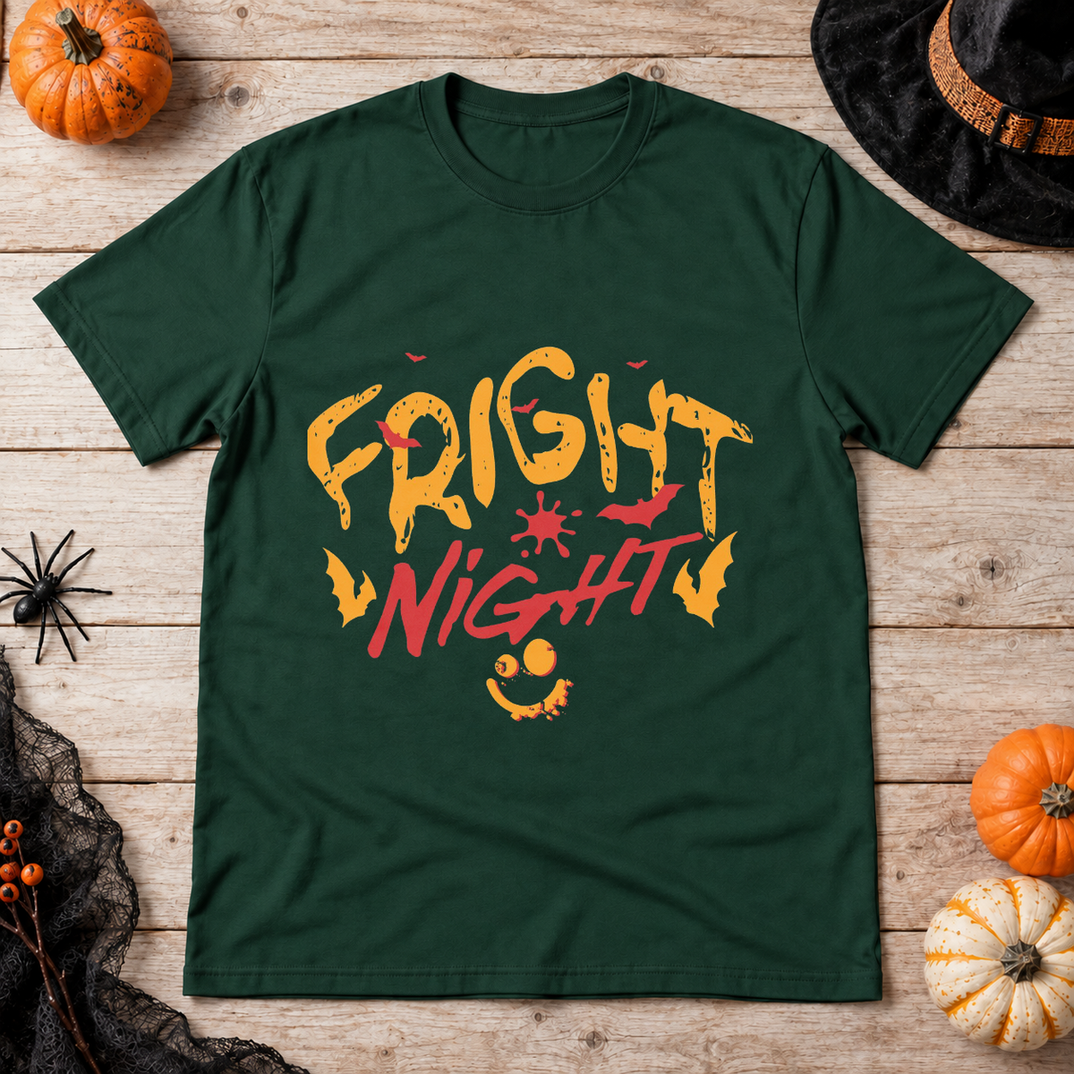 Fright Night T-Shirt – Halloween Streetwear Graphic Graphic Tee - Color: forest green