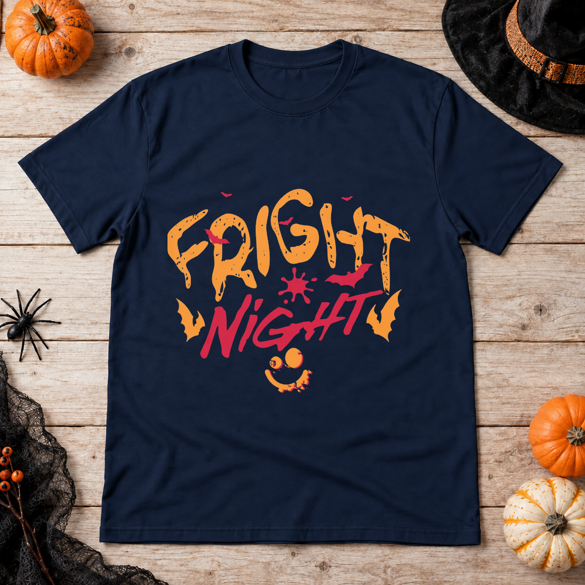 Fright Night T-Shirt – Halloween Streetwear Graphic Graphic Tee - Color: navy