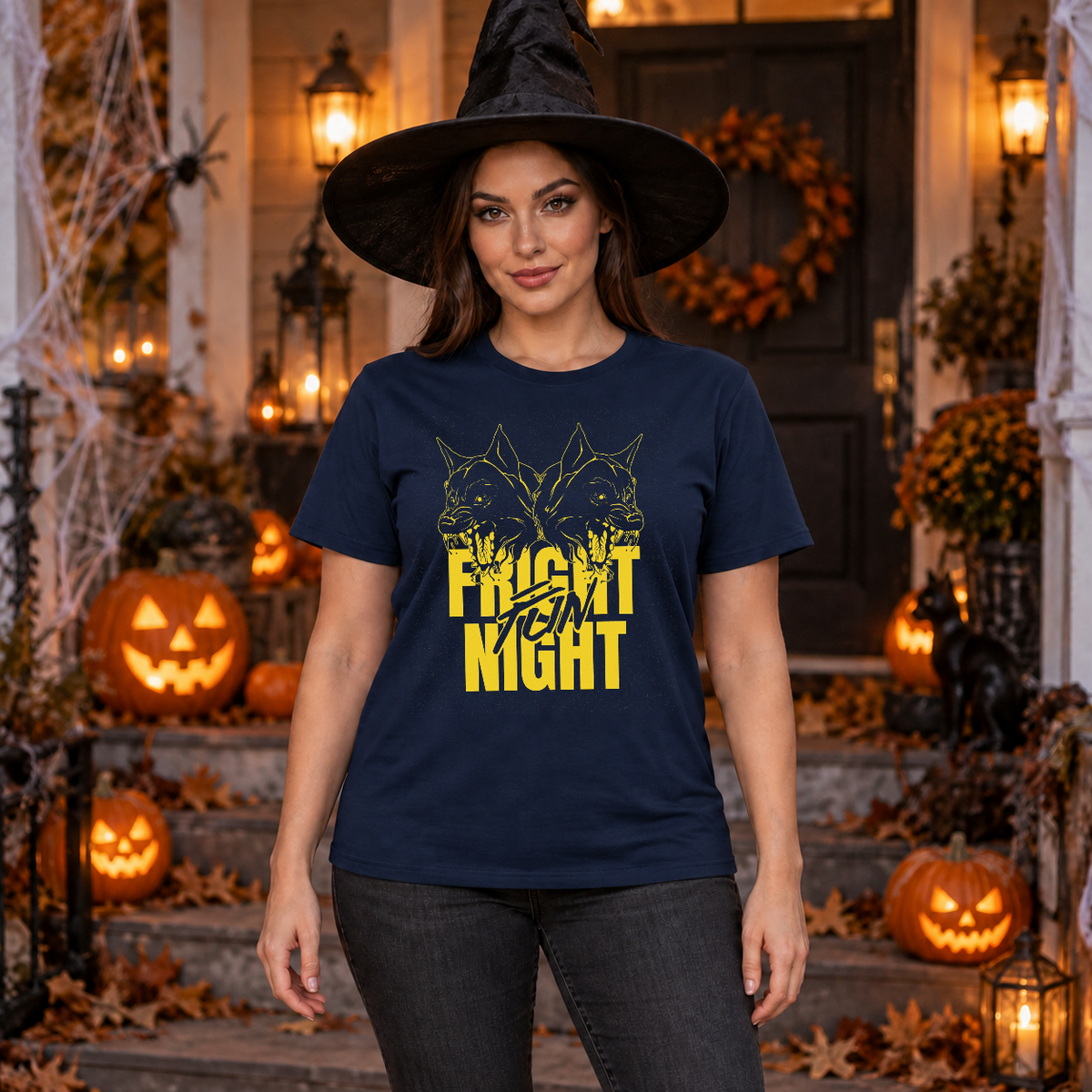 Fright Night T-Shirt – Halloween Streetwear Graphic Graphic Tee - Color: navy