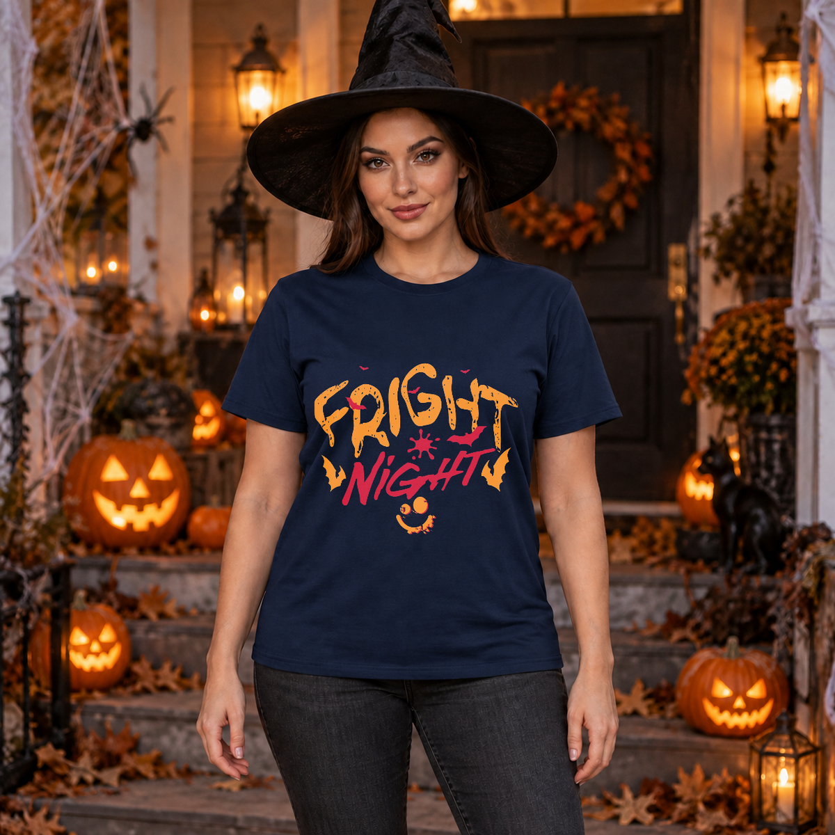 Fright Night T-Shirt – Halloween Streetwear Graphic Graphic Tee - Color: navy