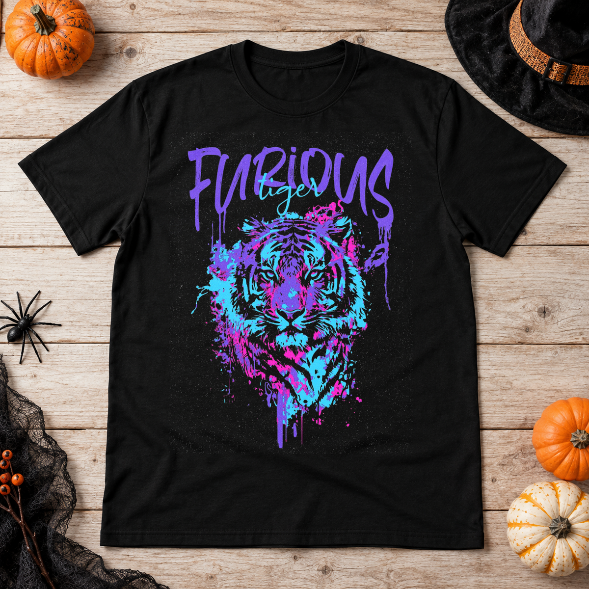 Furious Tiger T-Shirt – Dark Editorial Graphic Design Graphic Tee - Color: black
