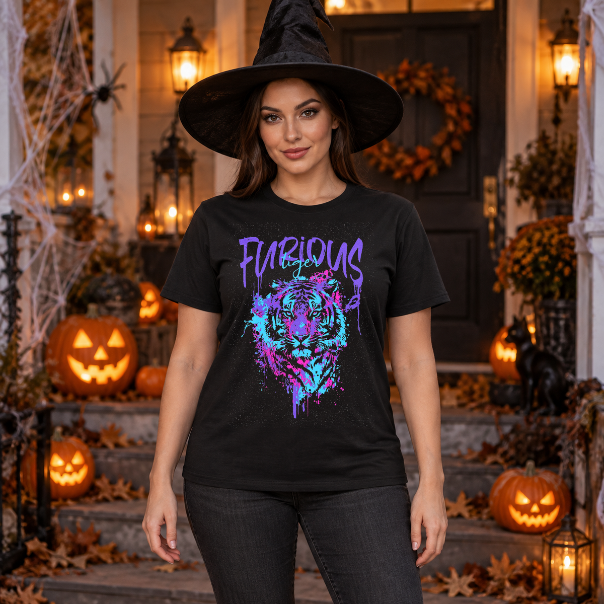 Furious Tiger T-Shirt – Dark Editorial Graphic Design Graphic Tee - Color: black