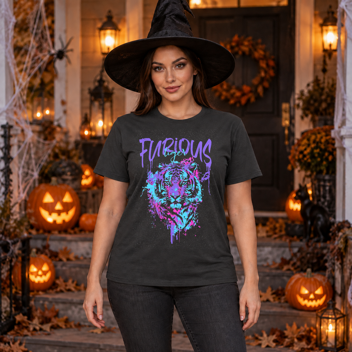 Furious Tiger T-Shirt – Dark Editorial Graphic Design Graphic Tee - Color: charcoal