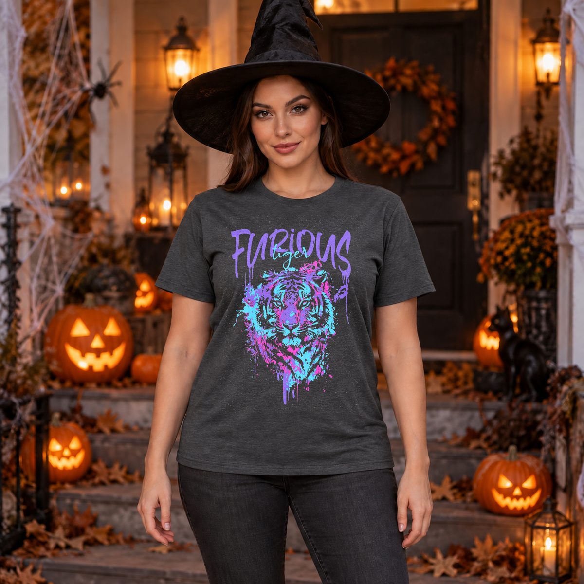 Furious Tiger T-Shirt – Dark Editorial Graphic Design Graphic Tee - Color: dark heather