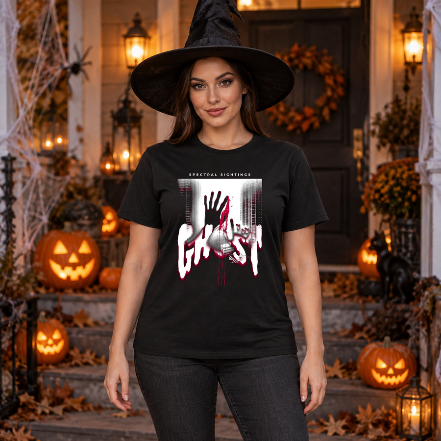 Ghost T-Shirt – Classic Halloween Graphic Design Graphic Tee - Color: black