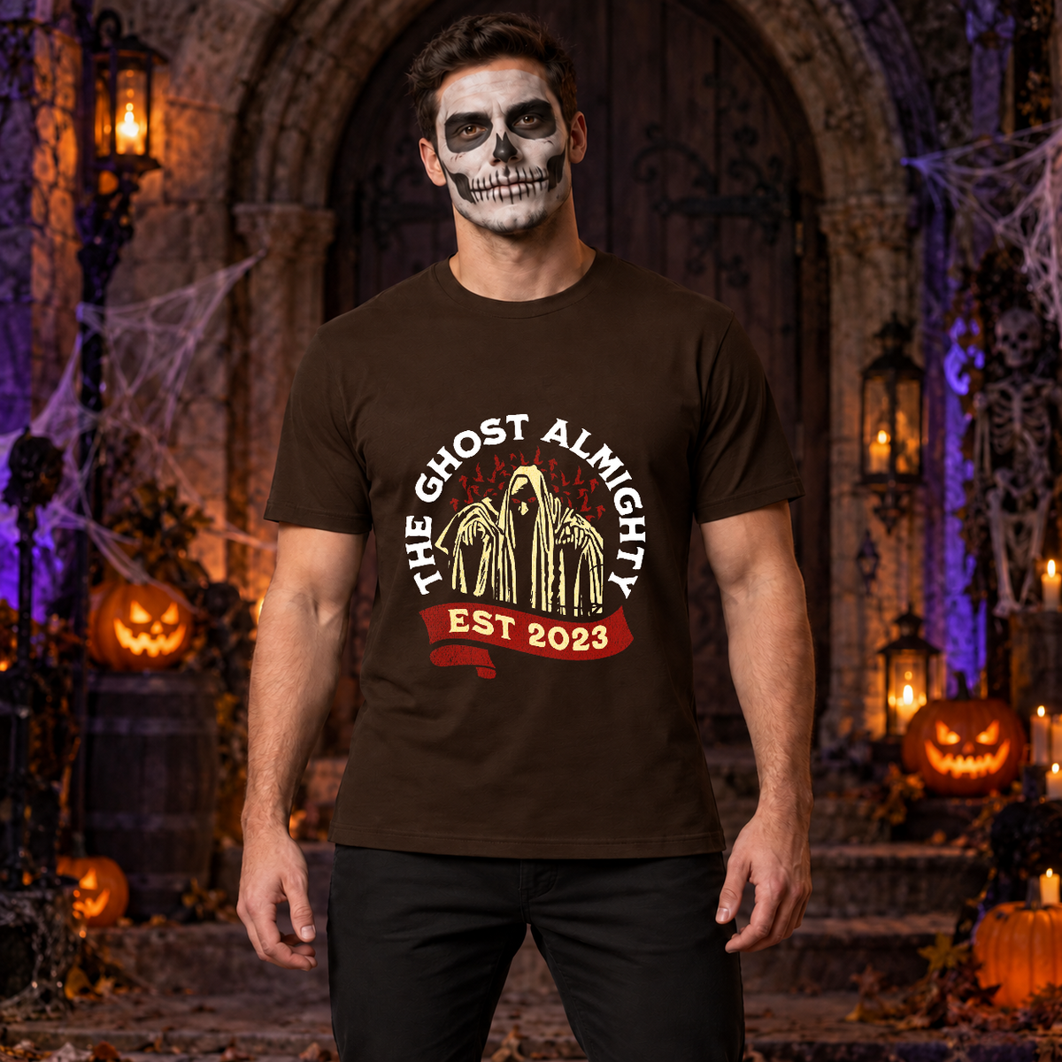 Ghost T-Shirt – Skull & Reaper Gothic Graphic Graphic Tee - Color: chocolate