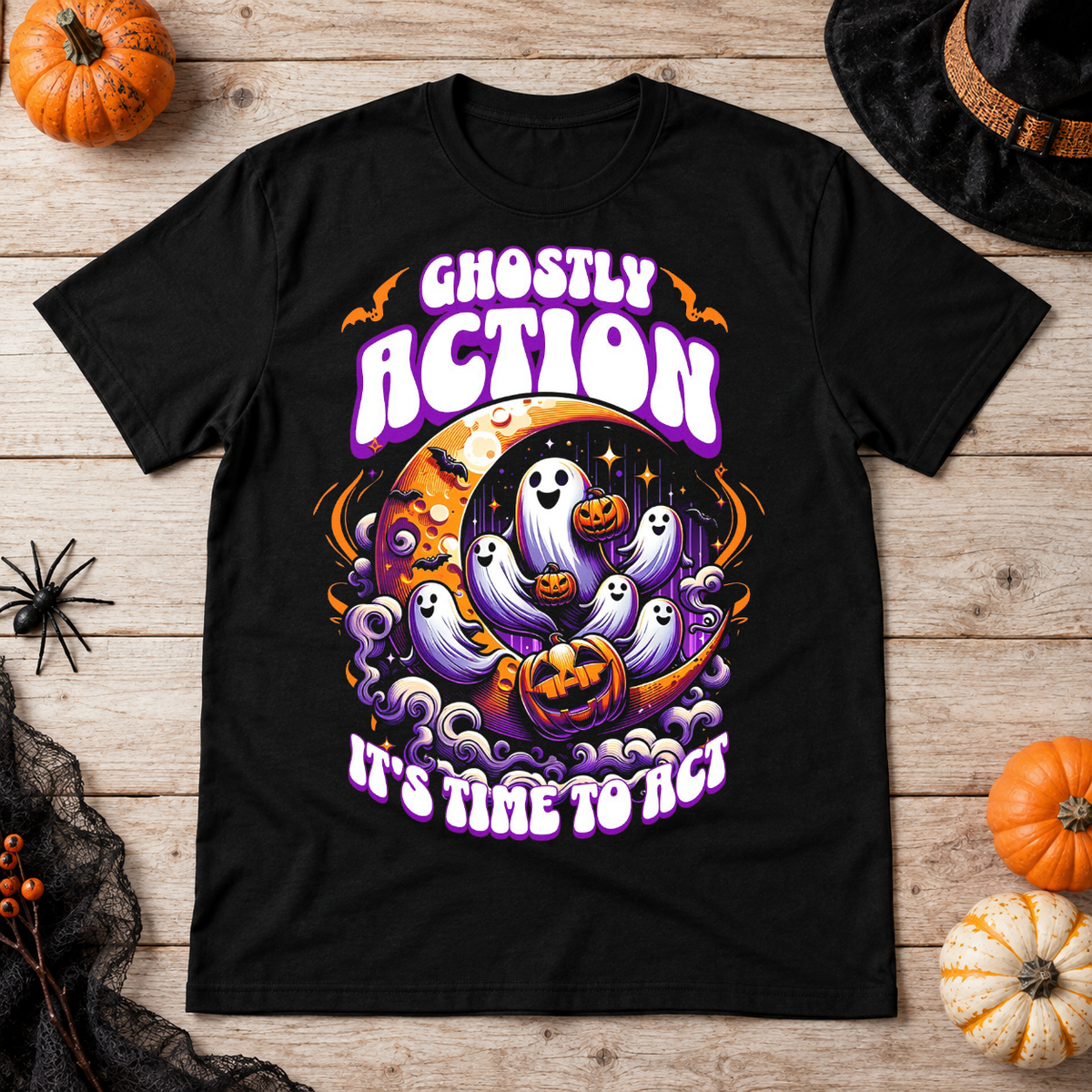 Ghostly Action T-Shirt – Skull & Reaper Gothic Graphic Graphic Tee - Color: black