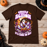 Ghostly Action T-Shirt – Skull & Reaper Gothic Graphic Graphic Tee - Color: chocolate