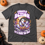 Ghostly Action T-Shirt – Skull & Reaper Gothic Graphic Graphic Tee - Color: dark heather