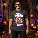 Ghostly Action T-Shirt – Skull & Reaper Gothic Graphic Graphic Tee - Color: dark heather
